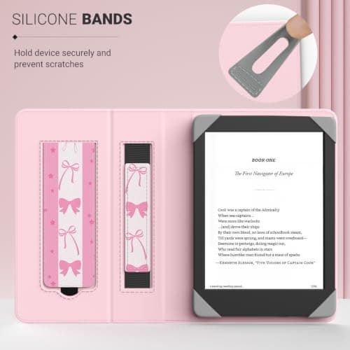 MoKo Universal Case for 6 inch kindle eReaders and Tablets,Pink Striped Bow — view 3