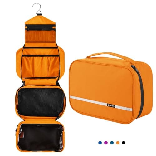 homchen Hanging Travel Toiletry Bag, Waterproof Folding Portable Cosmetic Wash Bag for Men and Women (L, Orange)