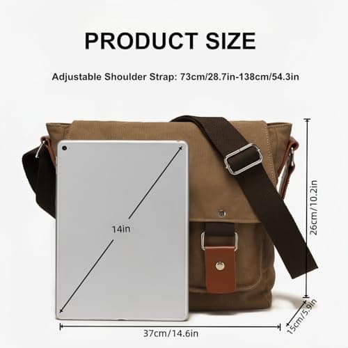 flintronic Canvas Messenger Bag, Men's Cross Body, 14 inch Laptop Bag, Vintage Satchel Briefcase, with Multiple Pockets, for School Travel Outdoor Work Daily Use — view 3