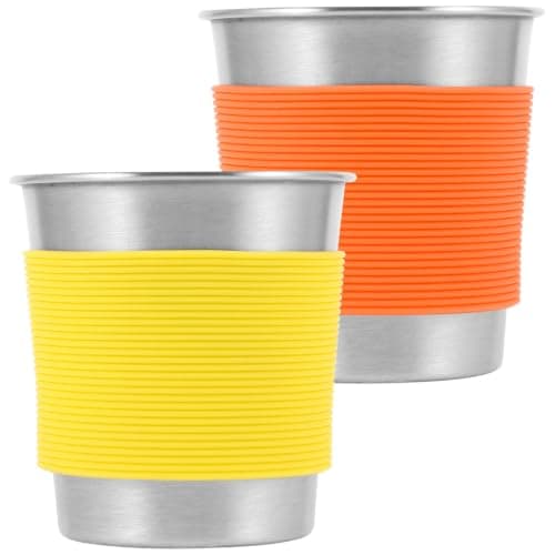 GALPADA 2pcs Stainless Steel Water Cup Metal Coffee Cup Single Layer Portable Flat Base Silicone Sleeve Easy Clean Anti-scalding for Relaxing and Table Use