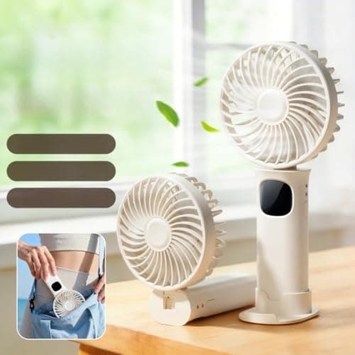 Hosrivae USB Rechargeable Foldable Neck Fan With 1800MAh For Battery, 6-Speed Turbo Airflow Handheld Portable Cooler For Travel, Beige — view 5