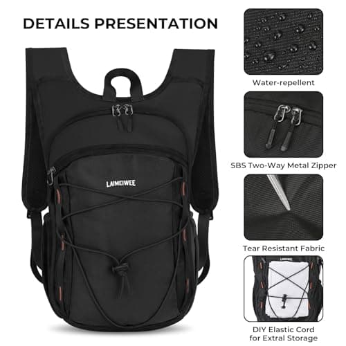 LAIMEIWEE Lightweight Foldable Hiking Backpack - 13L Small Rucksack for Men & Women, Water-repellent Travel Bag, Packable Daypack for Walking, Camping, Sports & Outdoor (Black) — view 5