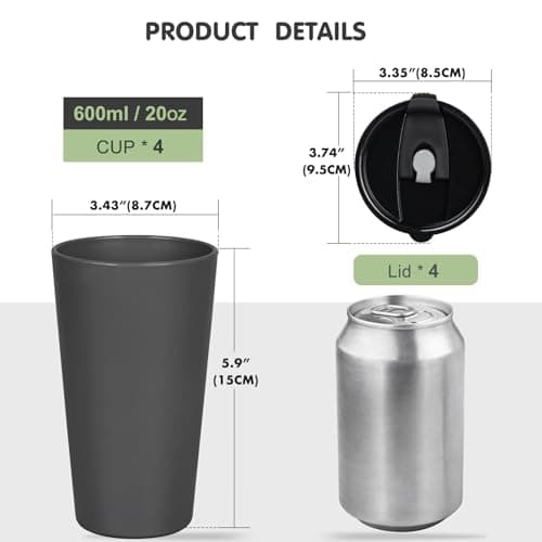 Greentainer Travel Mugs with Lids, Plastic Large Unbreakable Coffee Cups, 600ml Reusable to Go Camping Coffee Tumbler for Cold Water, Beer, Milk, Dishwasher & Microwave Safe, Set of 4 — view 2