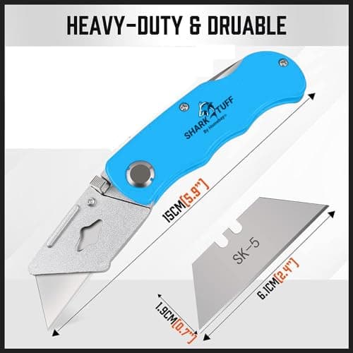 Shark-Tuff® Heavy Duty Folding Utility Knife with 10 Spare SK5 Blades | All Metal Sharp Craft Tradesman Camping Pocket Knife Cardboard Box Cutter with Belt Clip & Safety Lock UK Legal — view 3