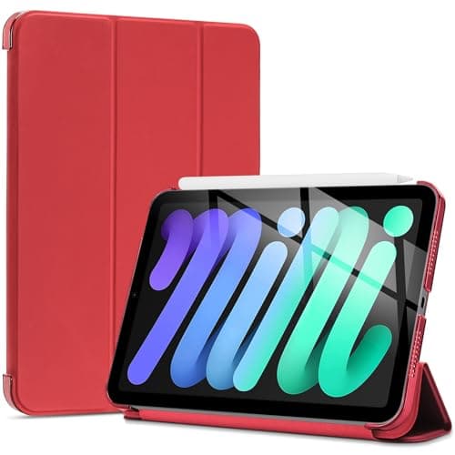 ProCase Smart Case for iPad Mini 7 (A17 Pro 2024)/ Mini 6 2021 8.3 Inch, Hard Back Cover for iPad Mini 7th/6th Generation A2995/A2996/A2993/A2567/A2568/A2569 -Red