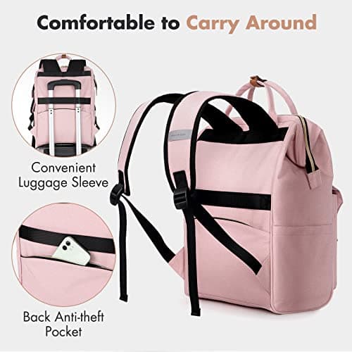 Lekesky Backpack Women Laptop Rucksack Bag15.6 Inch Computer Backpack School Bag for Travel Business College Women Men-Pink — view 6