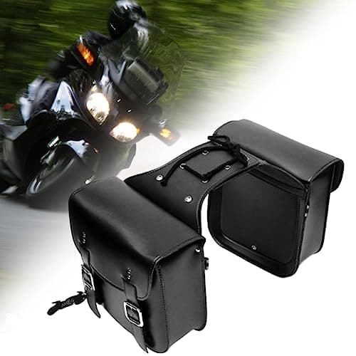 Ronyme Motorcycle Saddlebags, Tool Bag Panniers Universal Large Capacity PU Leather Side Saddle Bags Motorcycle Luggage Bag Quick Access, Black — view 5