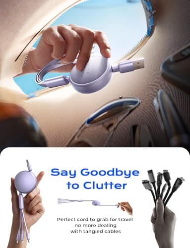 LISEN Multi Charger Cable, Retractable USB C to USB Charging Cable 3 in 1 Charger Lighting/Micro USB Cable, Travel Chargers for Multiple Devices for iPhone 17 16 15 14 Pro/Galaxy S25/Switch2, Purple — view 5