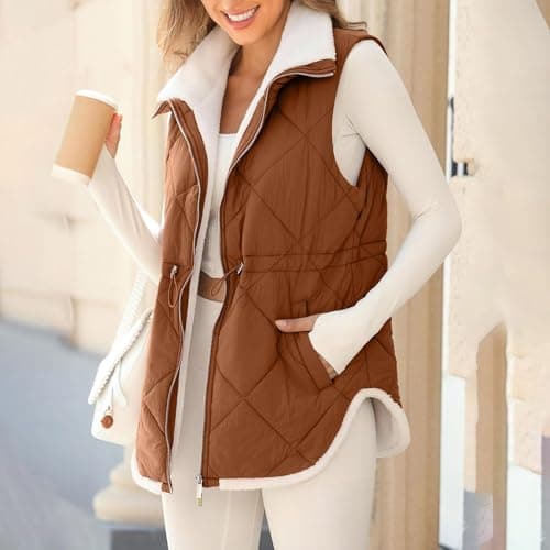 Cocila Gilet For Women Uk Fleece Full Zip Up Waist Padded Sleeveless Winter Thermal Badywarmer Casual Waitcoats (Brick Red, M) Cream Ladies Jackets Lightweight Down Jacket Packable Womens — view 4