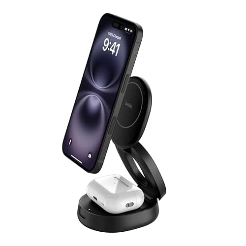 Belkin 2-in-1 Convertible Wireless Charging Station, Wireless Portable Charger 15W, MagSafe-Compatible Qi2 Charger for iPhone 17, Air, AirPods with Weighted Non-Slip Base, 30W Charger Included - Black — view 4