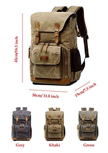 YUHAN Camera Bag, Canvas SLR DSLR Camera Backpack Large Capacity Front Open Waterproof Anti-shock Camera Rucksack Camera Travel Bag Professional Camera Lens Organizer Khaki — view 3