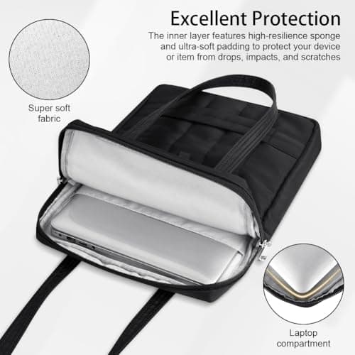 Adiwo 15/16 inch Black Laptop Bag, Puffy Laptop Sleeve Padded Handbag — view 6