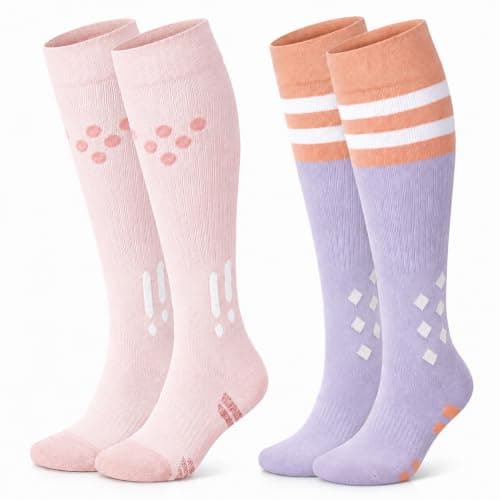 2Pair Cotton Compression Socks 15-20 mmhg, Cute Flight Stockings for Women, Travel Essentials for Flying, Nurses, Maternity and Running