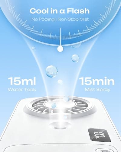 Otlonpe Mini Handheld Portable Mist Fan, Small Rechargeable Handheld Fan with Water Mist Spray, 4 Speeds, LED Display, Foldable Stand, Mini Personal Misting Cooling Fans for Travel (White) — view 3