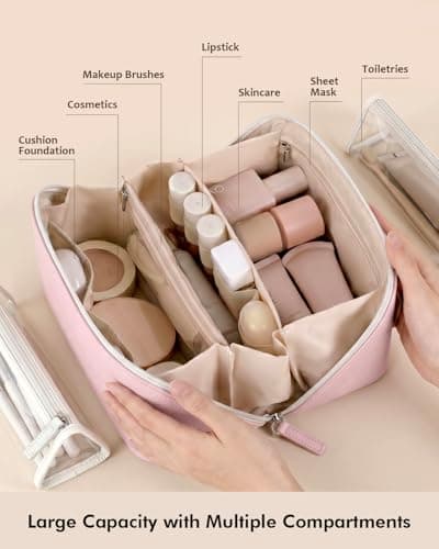 Prite 3 Pcs Travel Makeup Bag Set for Women with 2 Clear TPU Pouches, Pink — view 2