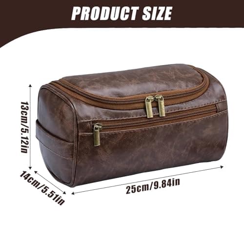 PU Leather Toiletry Bag for Men, Dark Brown Wash Bag for Travel, Gym & Shaving, Dry & Wet Separation with 3 Compartments - Perfect Men's Washbag (TeaColour) — view 2