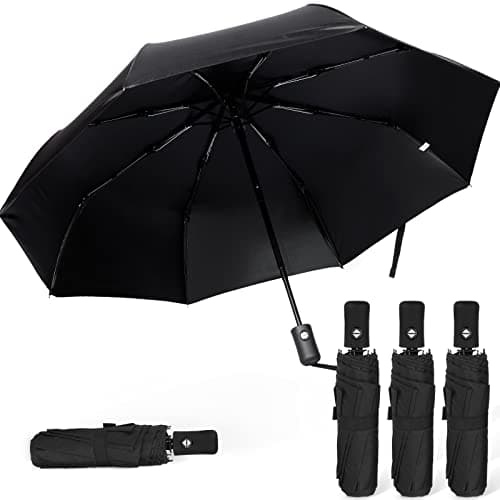 Kajaia 4 Pack Umbrellas Compact Windproof, Automatic Open and Close Folding Rain Umbrella Collapsible for Men Women Travel, Black, One size