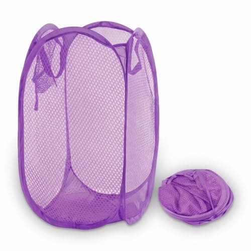 HOMESHOPA Laundry Baskets Pop Up Mesh Washing Bag, Purple Foldable Dirty Clothes Baskets with Handles&Side Pocket, Collapsible Toy Tidy Storage Organiser, Great for Kids Room, College Dorm Travel