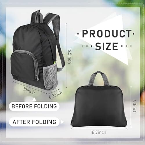 ASMIZ 10 Pack Lightweight Foldable Backpack Bulk, 42cm Black Packable Backpack for Travel, Outdoor Casual Daypack for Schools, Charities, Travel Camping Hiking — view 2