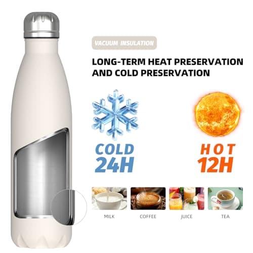 WATERSY Stainless Steel Insulated Water Bottle, Double Walled Metal Vacuum Flask Keep 24 Hrs Cold & 12 Hrs Hot Thermal Metal Sports Bottles 500ml BPA Free for Outdoor, Work, Gym, School (Ivory Beige) — view 5