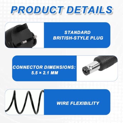 Vaniika 12V 1A Power Supply Adapter, UK AC/DC Adapter 100-240V 50/60Hz to DC 12W Converter Charger, 5.5x2.1mm DC Plug for Kids Ride on Car LED Strip Lights Router — view 3