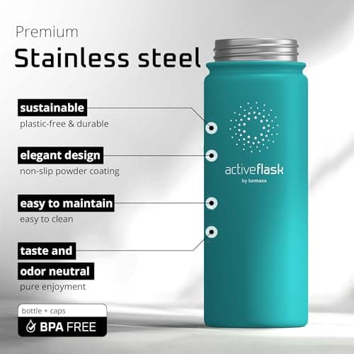 ACTIVE FLASK Water Bottle Stainless Steel + Straw (3 Lids): 1L 700ml 500ml — view 3