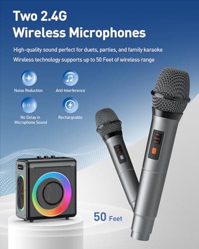 Karaoke Machine with 2 Microphones: Portable Bluetooth Speaker for Adults & Kids - PA System with Lights Supports TWS/TF Card/USB/AUX for Home Party-Stage Subwoofers — view 5