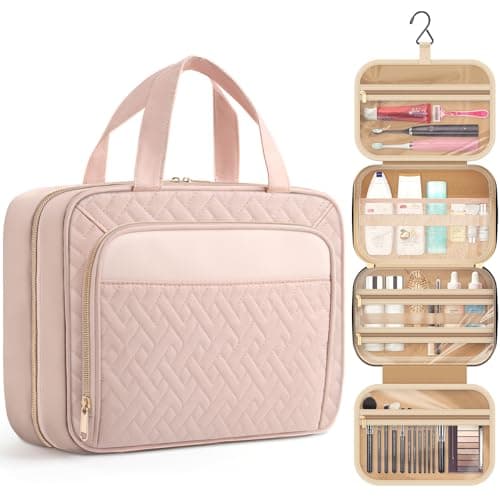 HOTOR Hanging Travel Toiletry Makeup Bag Women, Holiday Essentials, Pink