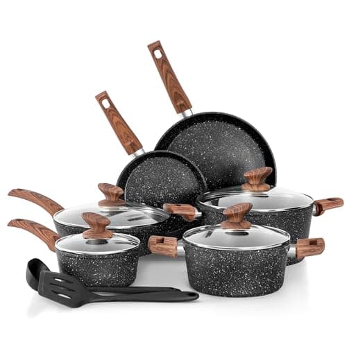Kitchen Academy 12 Pieces Nonstick Pots and Pans Set, Cookware Set Black