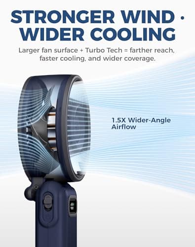 Diveblues Turbo Portable Handheld Fan, 100 Speed Stepless High Speed Hand Held Fan, 12H Cooling Rechargeable Mini Fan, 180° Foldable Neck & Desk Fan, LED Display, Travel Essentials, Gifts — view 3