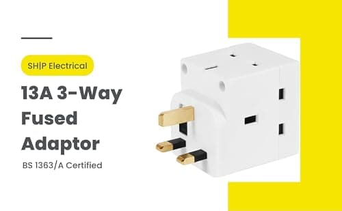 SHPELEC® 13A 3-Way Fused Adaptor - Heavy Duty Triple Plug Outlet Converter with Built-in Surge Protection - Safe & Reliable Power Splitter for Home, Office, and Travel (2 Pack) — view 6