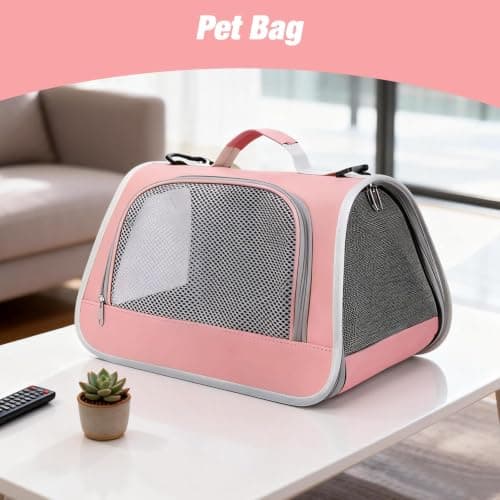 Small Animal Carrier Bag Portable, Guinea Pig Travel Carrier Bag Breathable Portable Bag with Perspective Window for Cats for Travel Walking Carrying Puppy Dogs Hiking Camping Pink — view 5