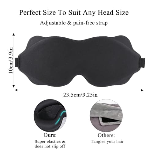 100% Blackout Sleep Mask, 3D Zero Pressure Eye Mask for Sleeping Side Sleepers, Soft & Adjustable Eye Mask for Women Men, Perfect Blindfold for Travel, Deep Sleep,Nap(1Pack) (Black) — view 2