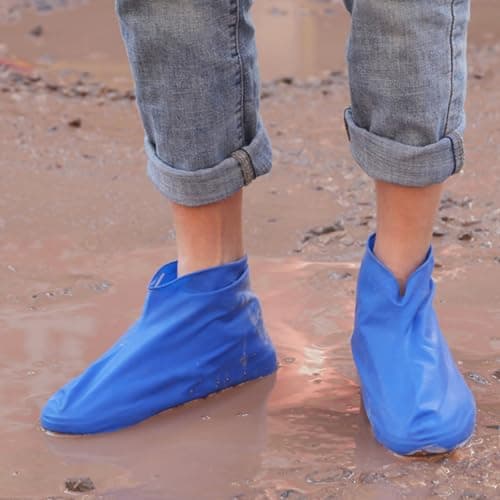 Cloimei Shoe Covers Anti Slip Durable Lightweight Rain Boot Protectors for Adults Outdoor Walking Travel Latex Material 2 Pack (Blue) — view 6