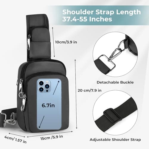 BROADREAM Small Sling Cross Body Chest Bag Shoulder Bags for Men Women,Water Resistant Crossbody Man Bag with Zipper Lock & RFID Blocking — view 4