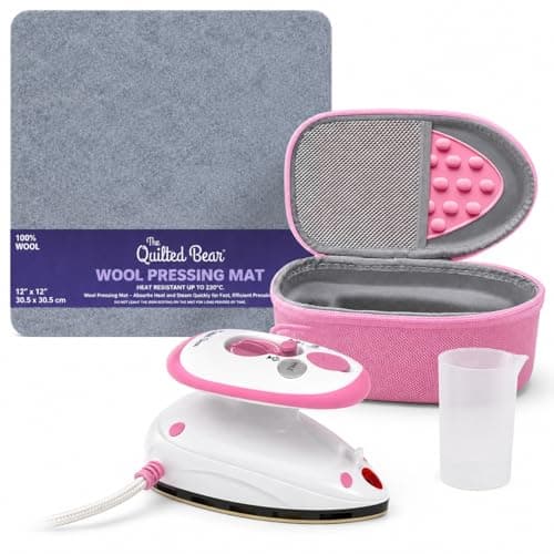 The Quilted Bear Premium Mini Iron and Wool Pressing Mat Bundle, Pink