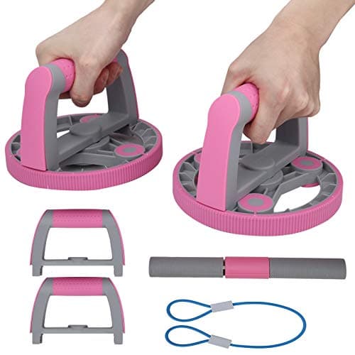 Multifunctional Abdominal Wheel Fitness Training Roller Set, Wireless Compact Gym Equipment with Lifting Handles, Direct Grip Handle and Latex Pull Strap for Home, Travel and Full (Pink) — view 6