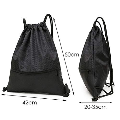 zhuochuan Sports Drawstring Bag, 42 x 50 cm Waterproof Foldable Drawstring Training Bag Unisex for Football Basketball Swimming Gym Beach Pool Camping – Black — view 4
