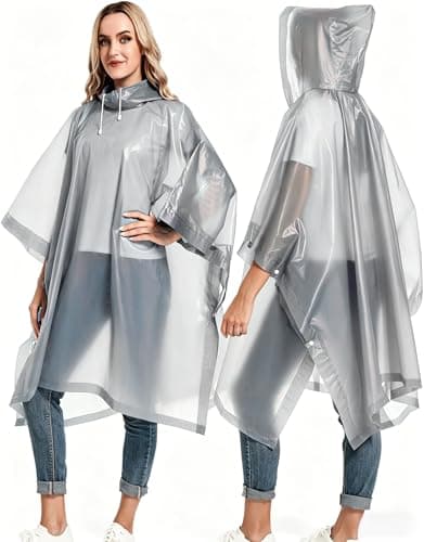 JXJIUA 2 Pack Rain Ponchos for Men/Women Waterproof Reusable Emergency Raincoats with Hoodand Drawstring -Lightweight Ponchos Gray — view 5