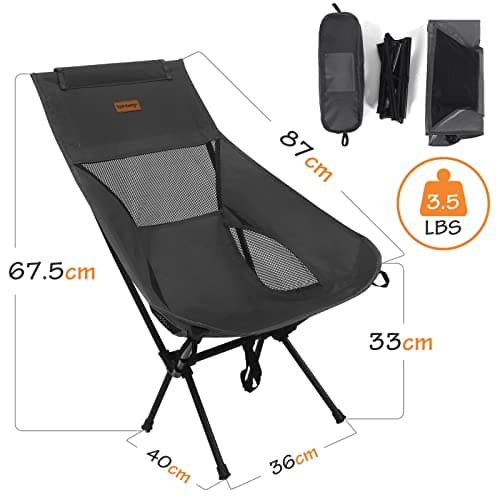 Rainberg Ultra Lightweight High Back Camping Chair, Folding Chair, Camping Chairs for Adults, Foldable Garden Outdoor Picnic BBQ Chairs. (Pack of 2, Black) — view 3