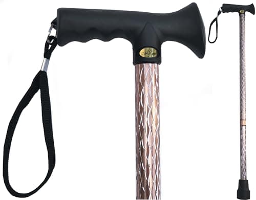 TAMAKA® Rose Gold Premium Ladies Engraved Etched Adjustable Walking Stick Cane with Soft Grip Gel Ergonomic Handle for Women Sparkly Glitter Design Petite or Tall - 25.5” - 35.5”