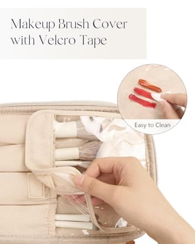 Prite Makeup Bag Toiletry Case for Women with Brush Holder, Beige, Standard — view 4