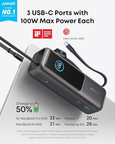 Anker Power Bank, 25,000mAh Travel Essential with 165W Total Output — view 2