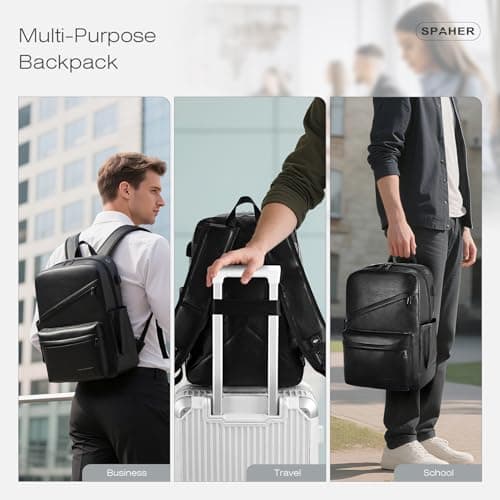 SPAHER 40x30x20 Wizzair Cabin Bag Leather Travel Laptop Backpack 15.6 Inch with USB Charging Port Waterproof School Work College Backpack Men Women Daypack Underseat Carry on Hand Luggage — view 5