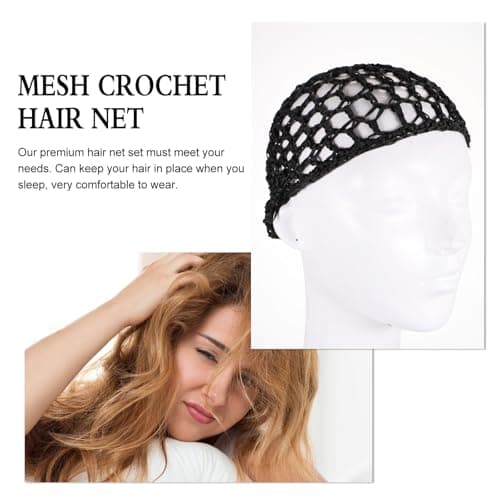 CIYODO Women Mesh Crochet Hair Net 4 Pack Cloth Sleep Cap Black — view 3