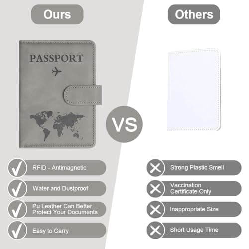 OFFCUP Passport Holder Cover, PU Leather Passport Cover and Luggage Tag Set with RFID Blocking Travel Wallet, Universal Travel Wallet Case Organiser for Money, Boarding Passes, Credit Cards Gray — view 6