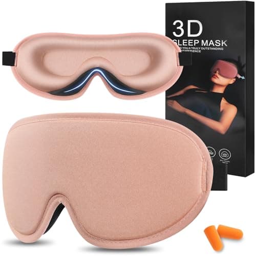 ALIIP 3D Contoured Sleep Mask with Earplugs,Blackout Eye Cover,1 PC,Pink