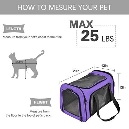 Qlfyuu Portable Pet Carrier - Soft Sided, Foldable, Airline Approved for Cats, Dogs, Bunnies & Puppies up to 15lbs (Purple, Large) — view 2