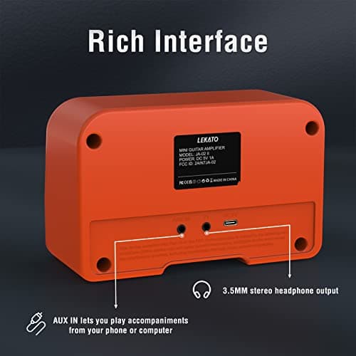 LEKATO JA-02 II Mini Guitar Amp 5W Electric Guitar Amplifier Portable Rechargeable Small Practice Guitar Amp with Bluetooth Clean & Overdrive Channels for Home & Travel (Orange) — view 3