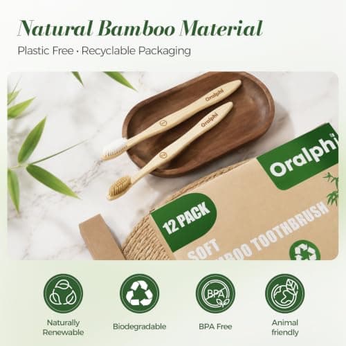 Oralphi Bamboo Toothbrushes 12 Pack, Soft Bristle Toothbrush for Adults Sensitive Gums, BPA Free Non Plastic Natural Toothbrush Travel Kit, Eco Friendly Wooden Toothbrush — view 2